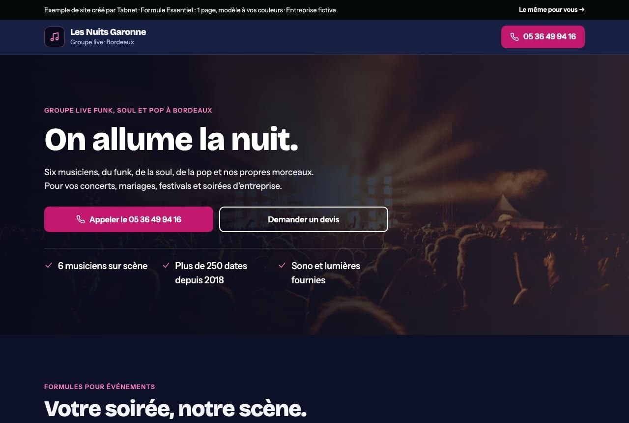 Capture de la page d'accueil