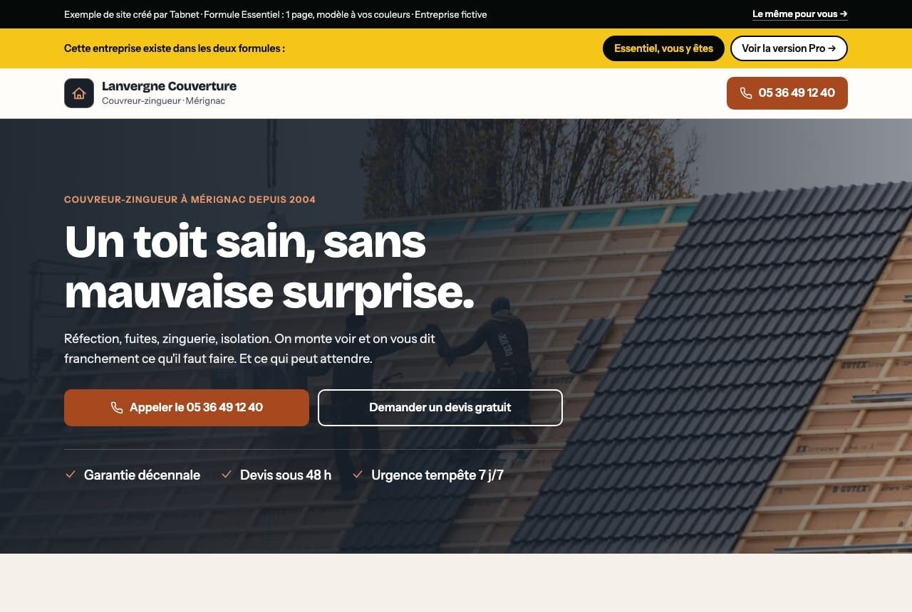 Capture de la page d'accueil